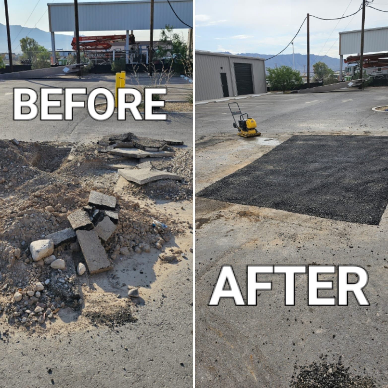 Before and after asphalt paving