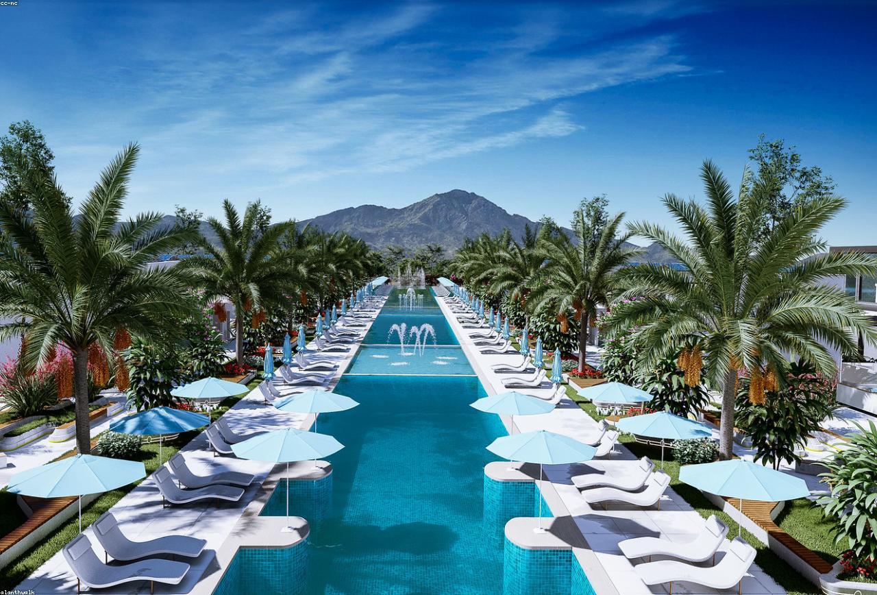 Resort-style backyard pool and patio