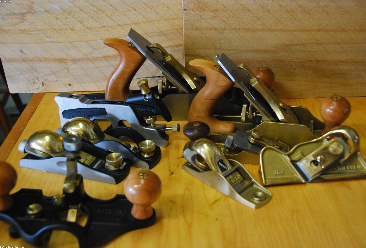 Well-kept hand tools on a workbench