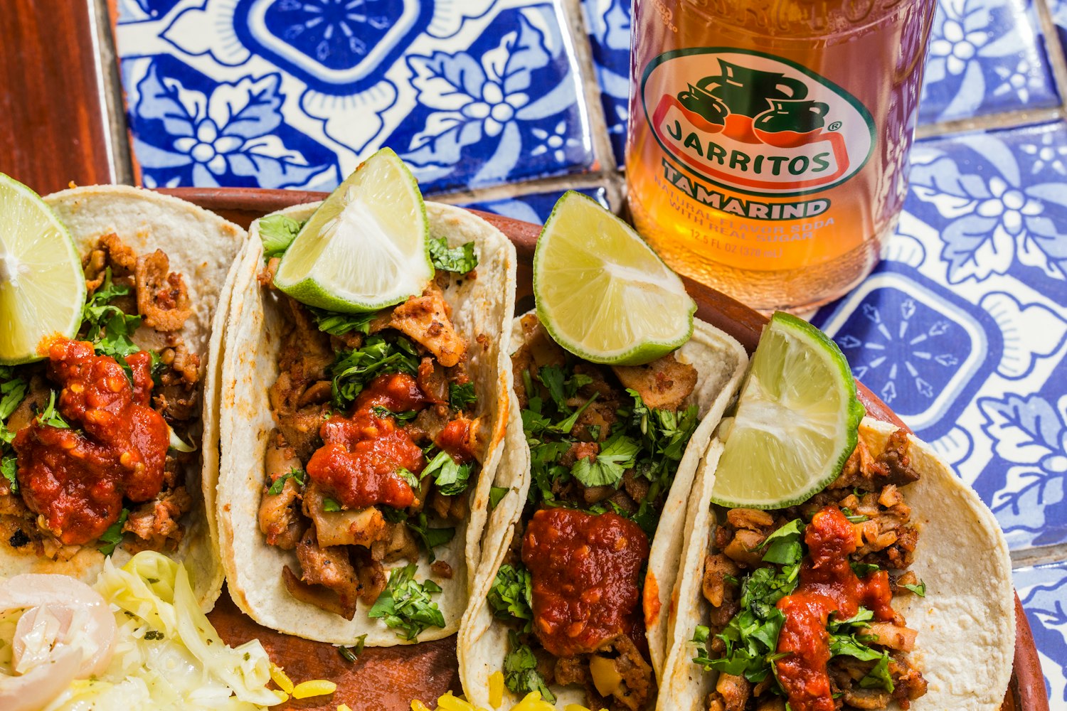 Tacos with salsa and lime