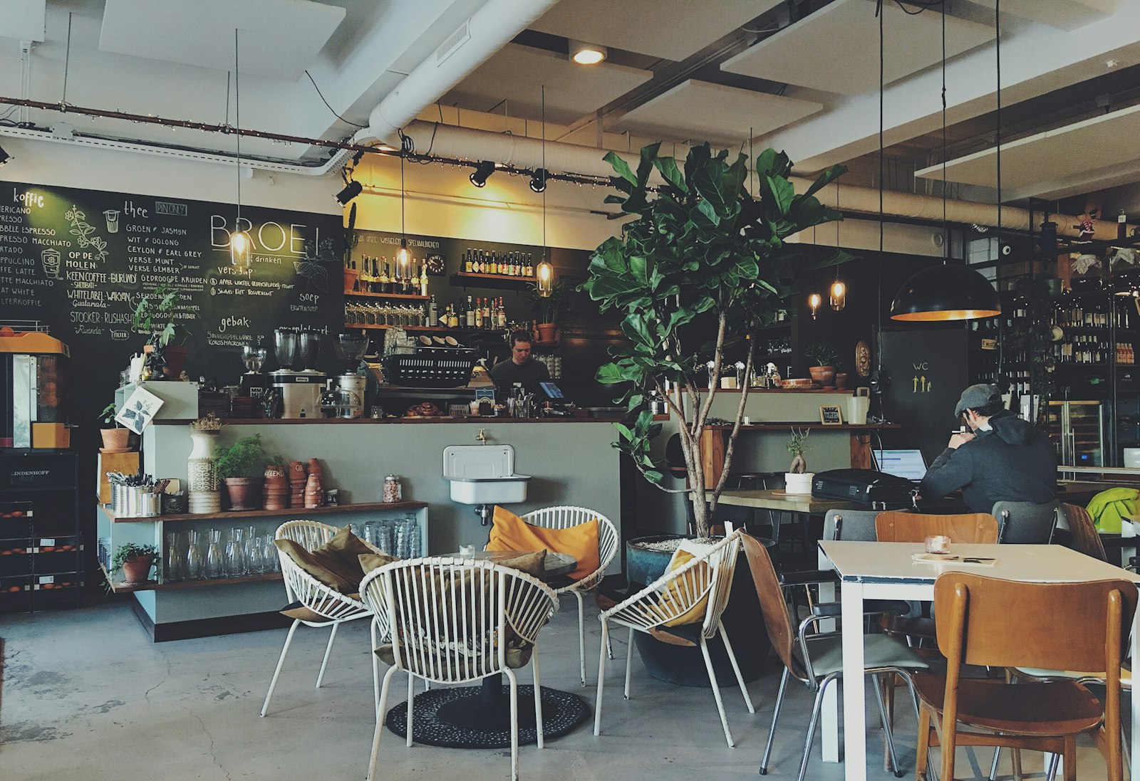 Sunlit interior of Foundry Coffee Roasters café