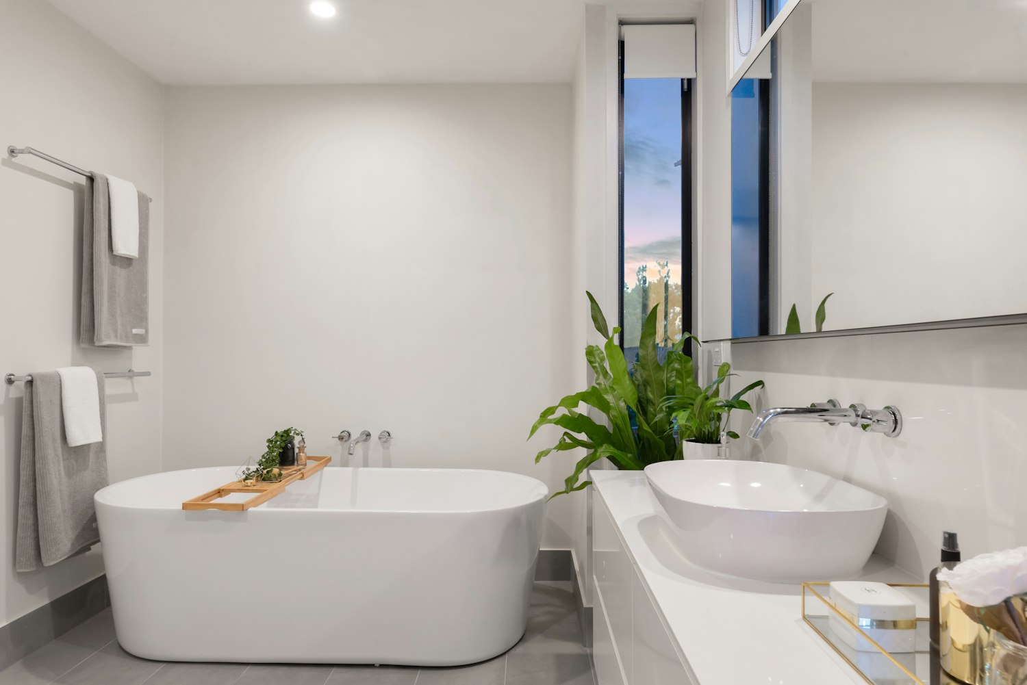 Modern remodeled bathroom with freestanding tub