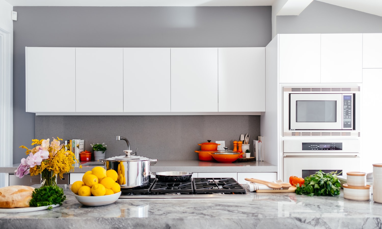 Remodeled kitchen with marble island