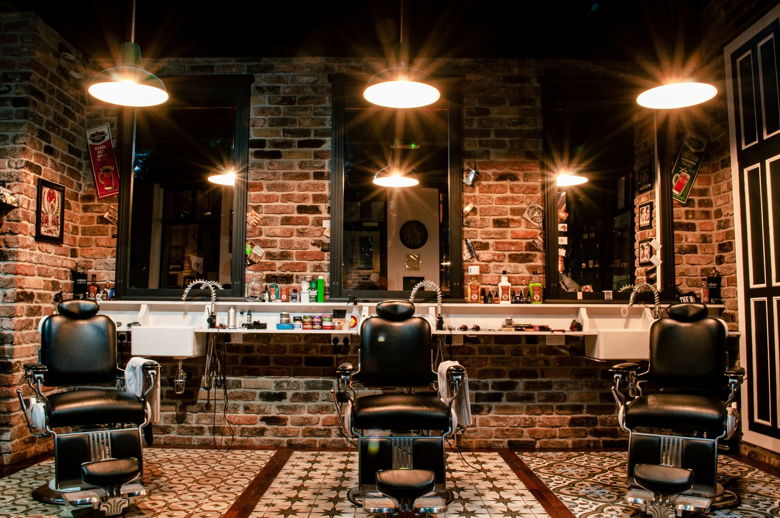 Interior of the barbershop with classic chairs