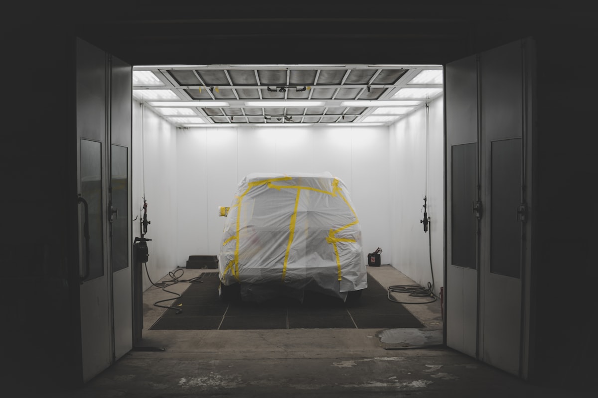 Vehicle in paint booth